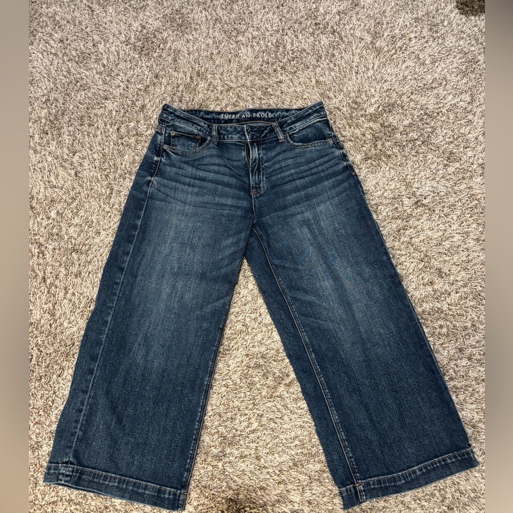 American Eagle Outfitters Wide Leg Jeans - Dark Blue Wash